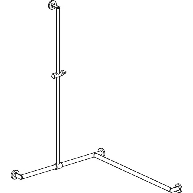 HEWI Shower grab rail with sideways adjustable vertical support bar and shower head holder