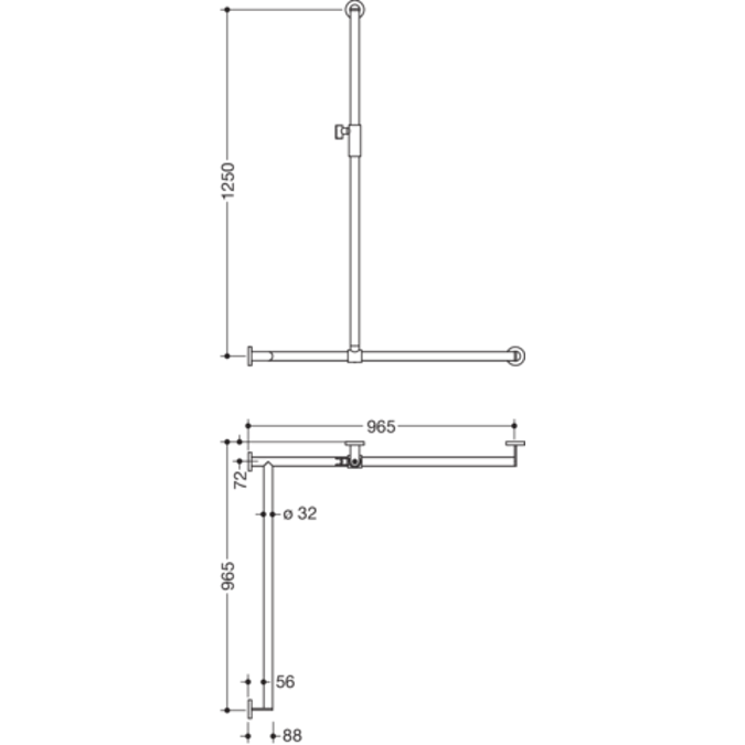 900-35M30440  HEWI Shower grab rail with sideways adjustable vertical support bar and magnetic shower head holder