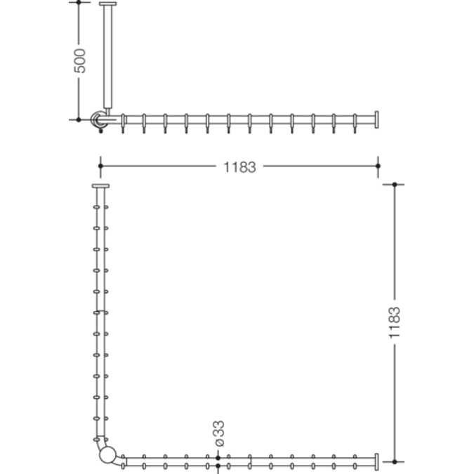 HEWI Shower curtain rail with ceiling support