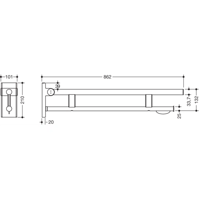 HEWI Mobile hinged support rail Duo