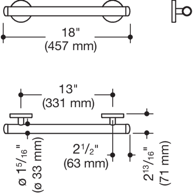 Haltegriff (ADA), 18" (457 mm), unifarben, glänzend, Stahlkern, 950-36US1190