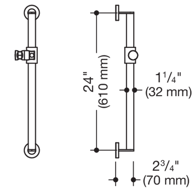 Rail with shower head holder (ADA), 24" (610 mm), 900-33-060XA