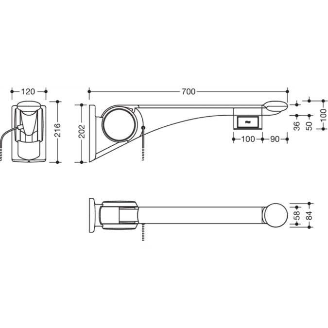 HEWI Hinged support rail Premium