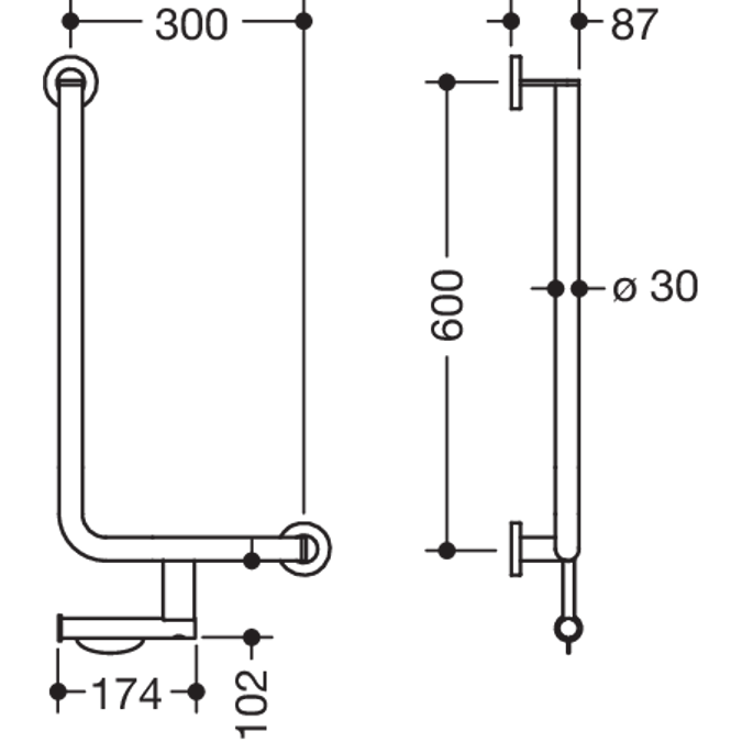 HEWI L-shaped support rail