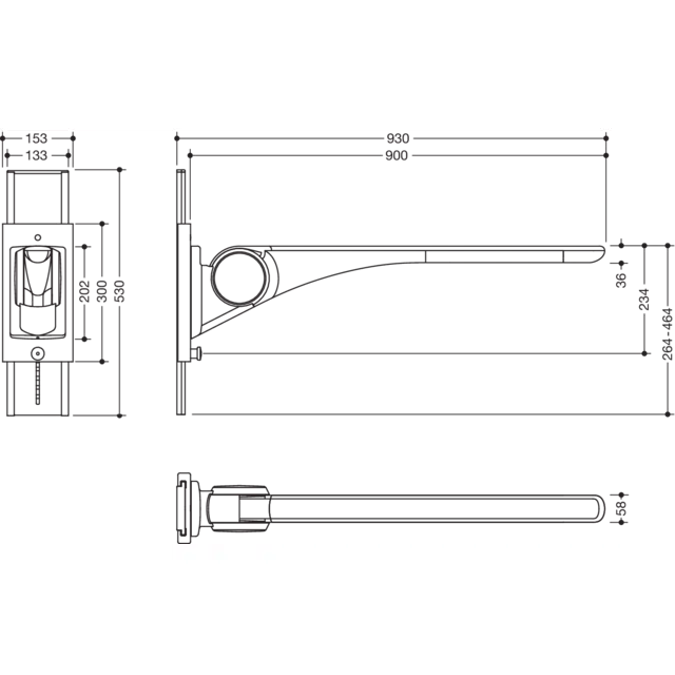 HEWI Hinged support rail Basic with height adjustment