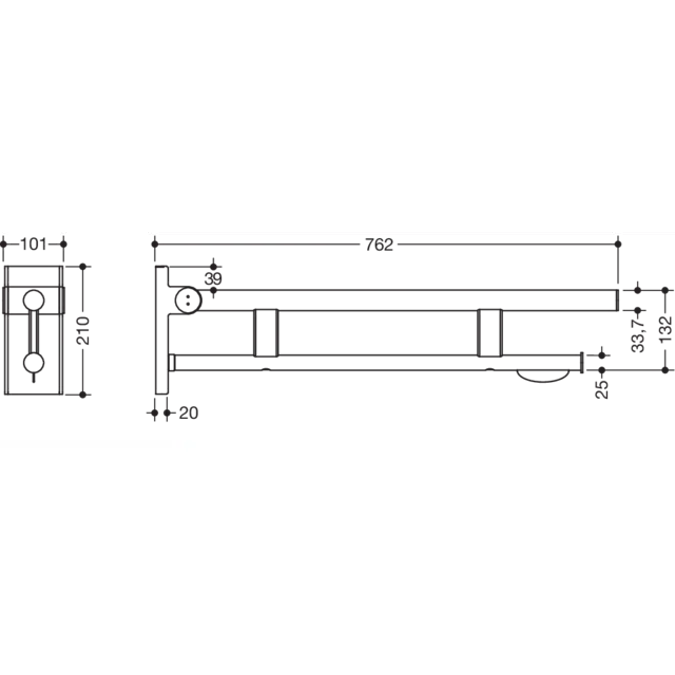 HEWI Mobile hinged support rail Duo