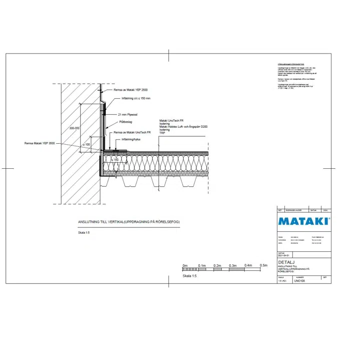 Mataki UnoTech FR Exponerat Tak - Anslutning till vertikal(uppdragning på rörelsefog)