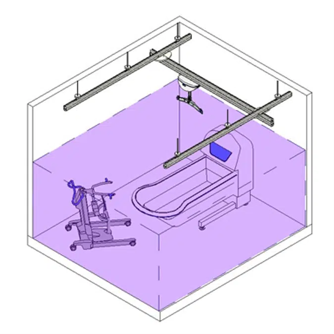 Central bathing room with ceiling lift