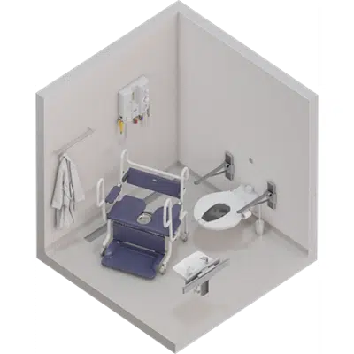 Bariatric showering room with bariatric shower chair için görüntü