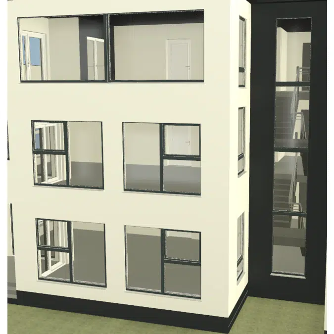 Inspiring window and door designs in the GEALAN building model - Created with the GEALAN Plug-In for Revit