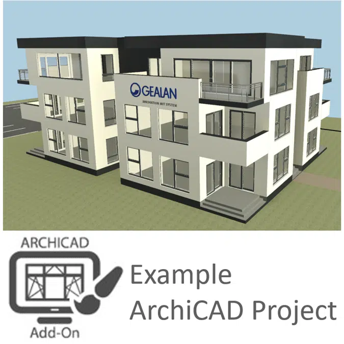 Ispiranti design di finestre e porte nel modello di edificio GEALAN - Creato con l'Add-On GEALAN per ArchiCAD