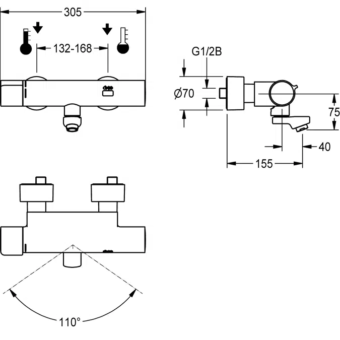 F5E-Therm electronic thermostat wall-mounted mixer F5ET1001