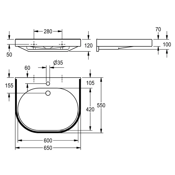 VARIUScare washbasin, barrier-free ANMW500