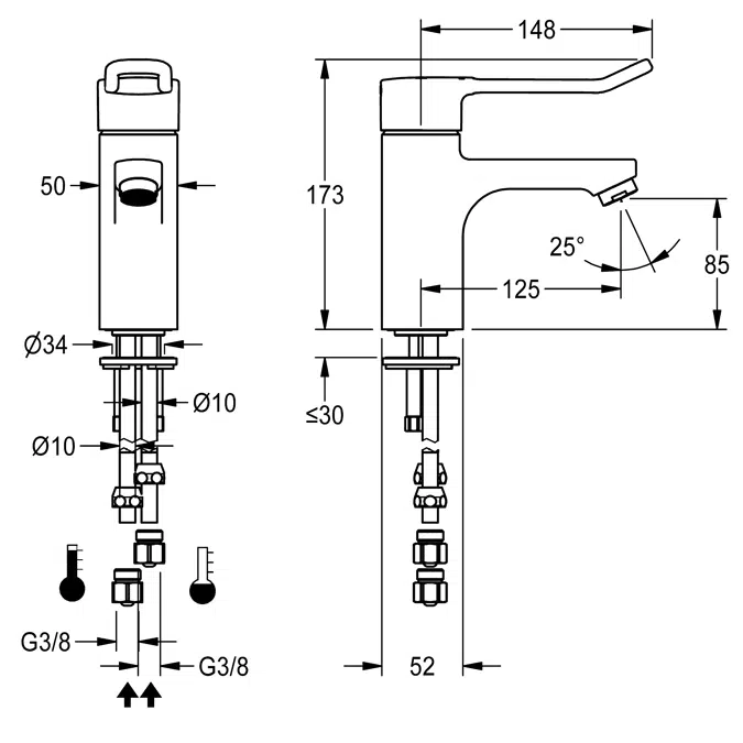 Thermostatic single-lever pillar mixer, barrier-free F5LT1011