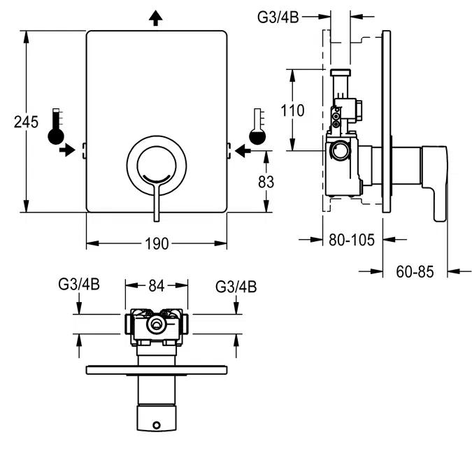 F5L-Therm thermostatic single-lever in-wall mixer F5LT2005
