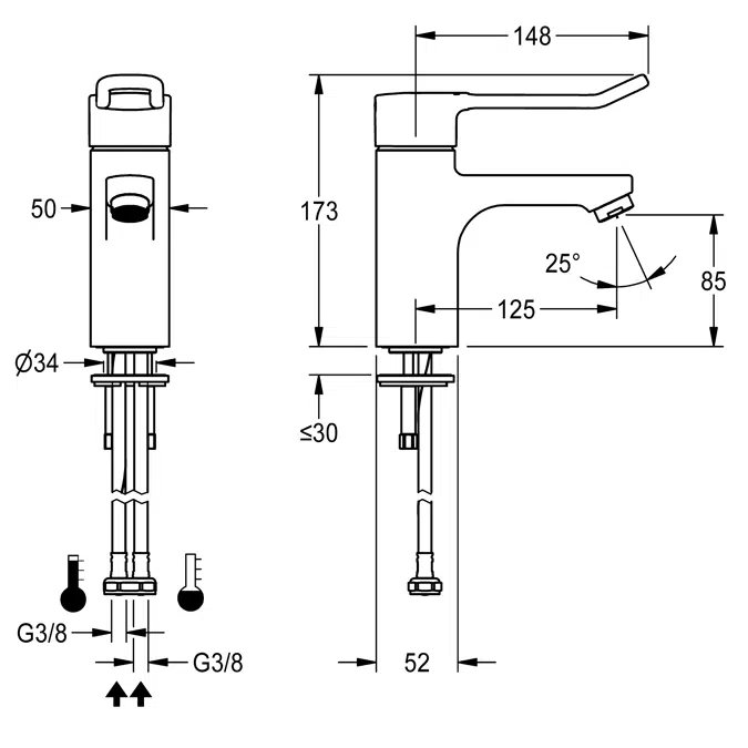 Thermostatic single-lever pillar mixer, barrier-free F5LT1010