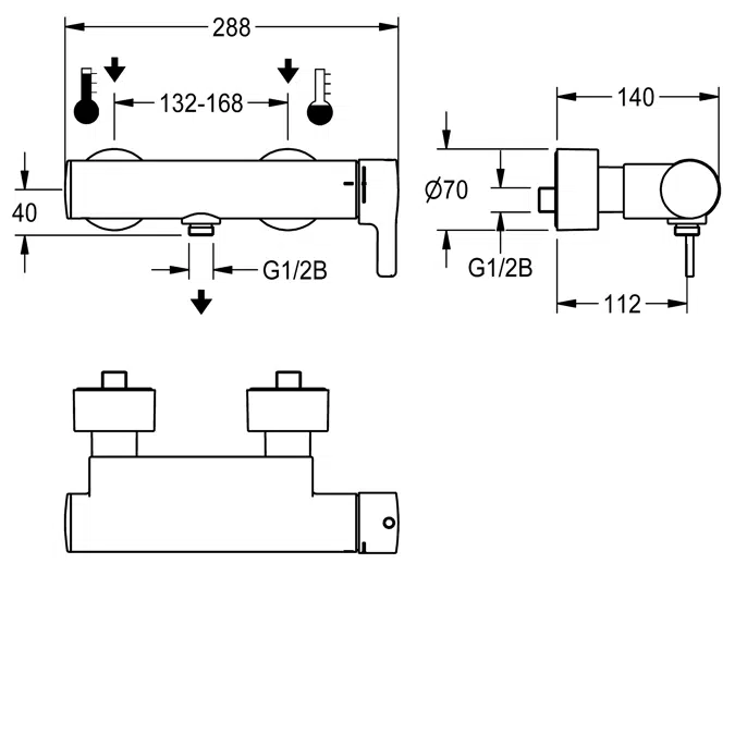Thermostatic single-lever wall-mounted mixer with hand shower connection F5LT2003