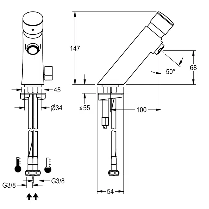 F3S-Mix self-closing pillar mixer F3SM1008