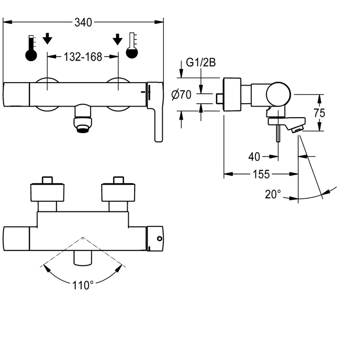 Thermostatic single-lever wall-mounted mixer F5LT1012