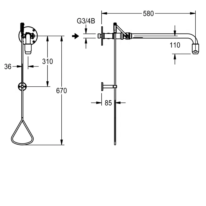 BIM object Showers Emergency shower activated by a pullrod