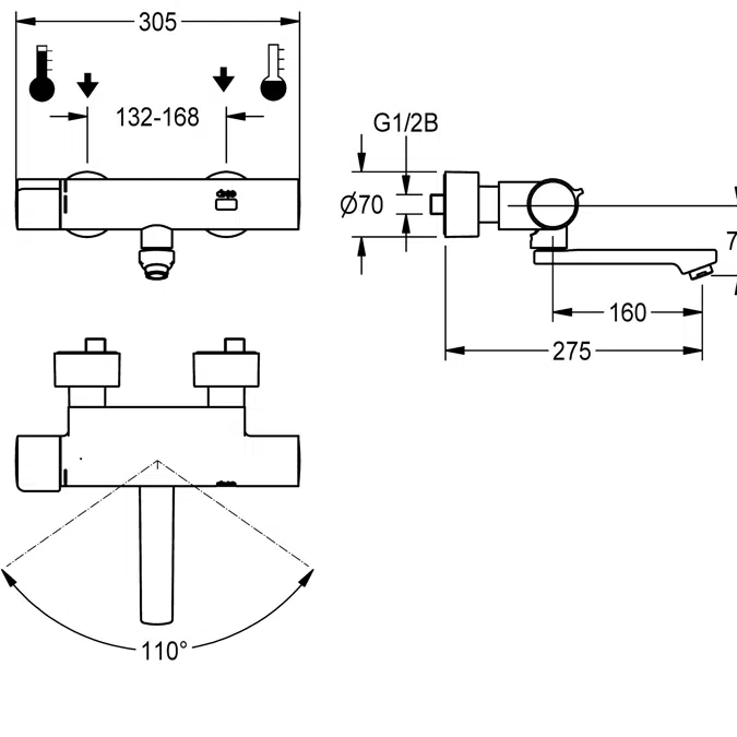 F5E-Therm electronic thermostat wall-mounted mixer F5ET1003