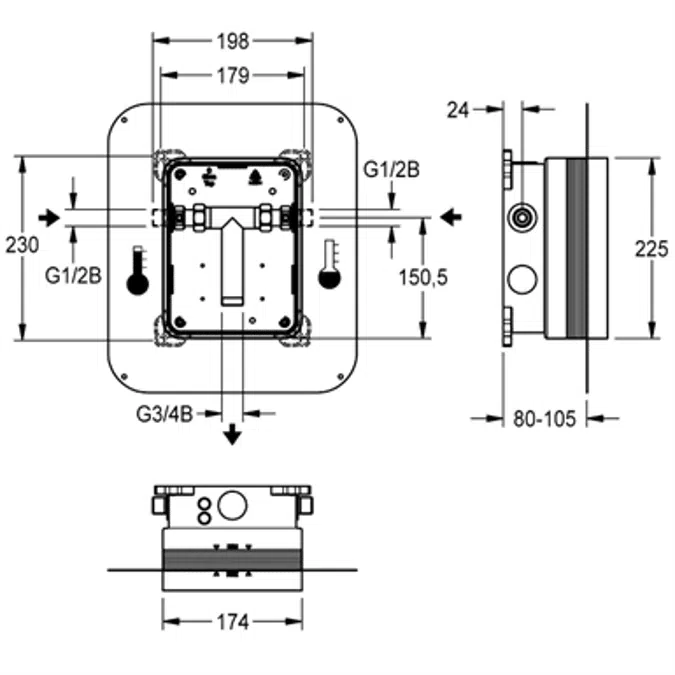 Mitigeur thermostatique à fermeture automatique pour montage mural F5S-Therm