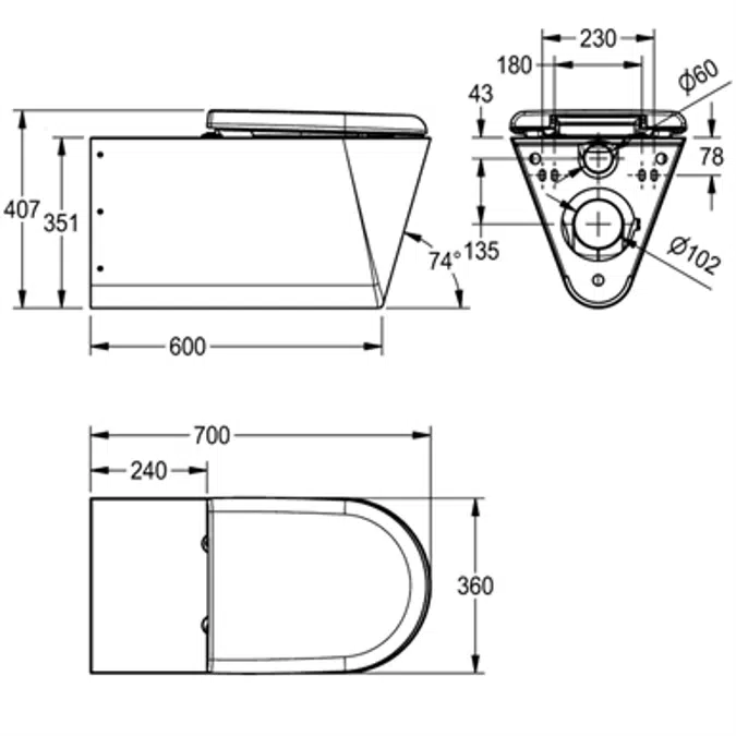 CAMPUS Wall hung WC pan, barrier-free CMPX594G