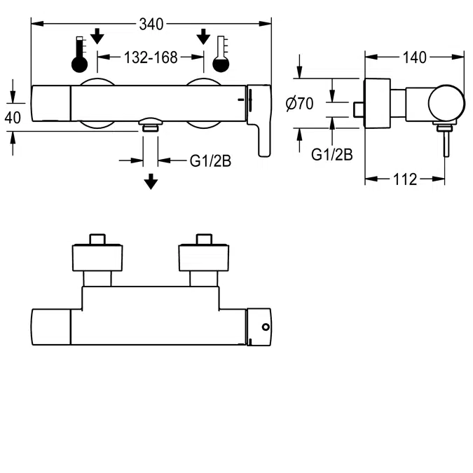F5L-Therm thermostatic single-lever wall-mounted mixer with hand shower connection F5LT2012