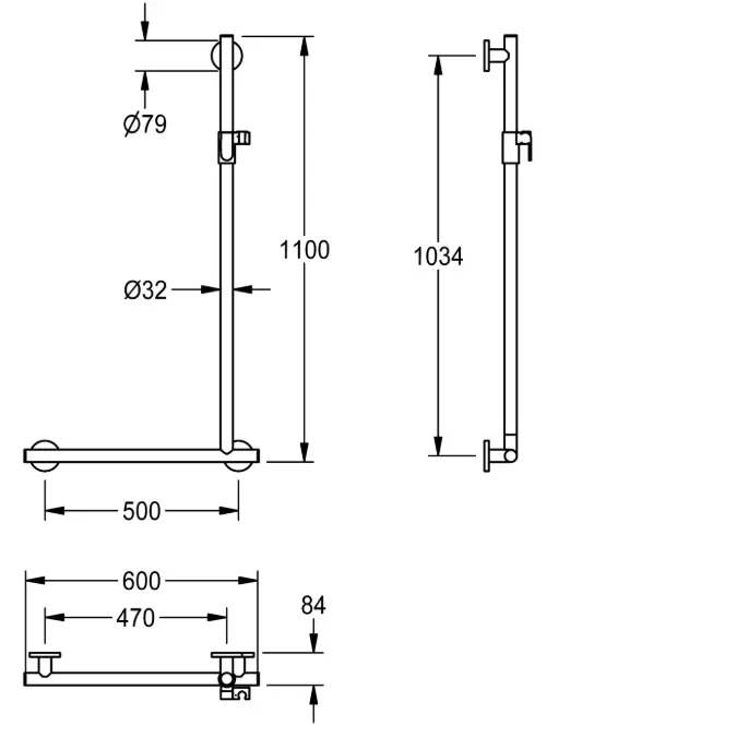 MEDCARE 90° angled grab rail with hand shower holder MEDC0006