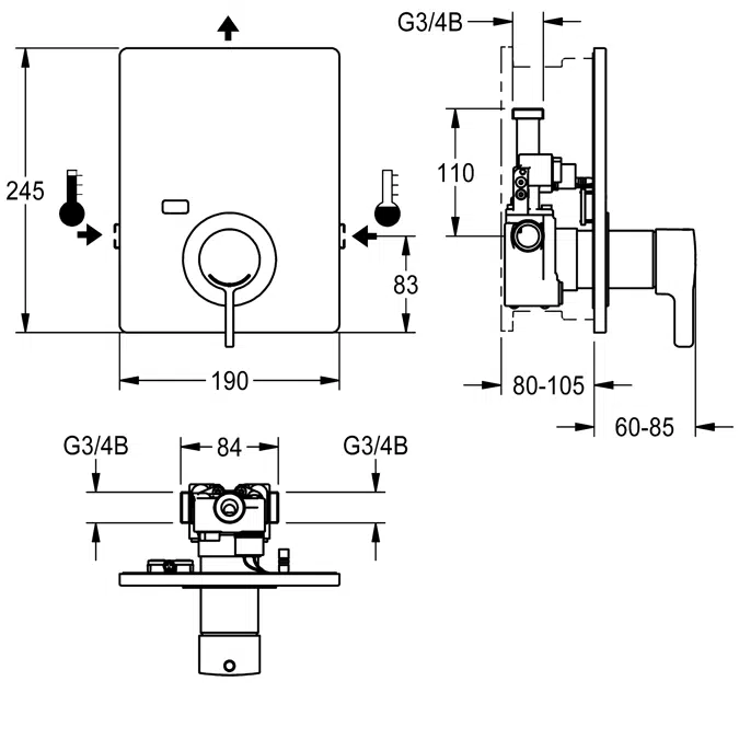 F5L-Therm thermostatic single-lever in-wall mixer F5LT2007