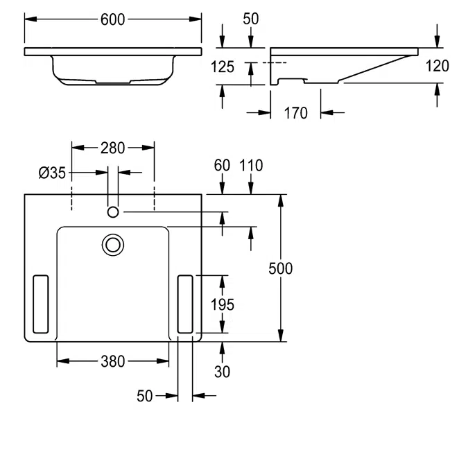 EXOS. Single washbasin barrier-free ANMW0001N