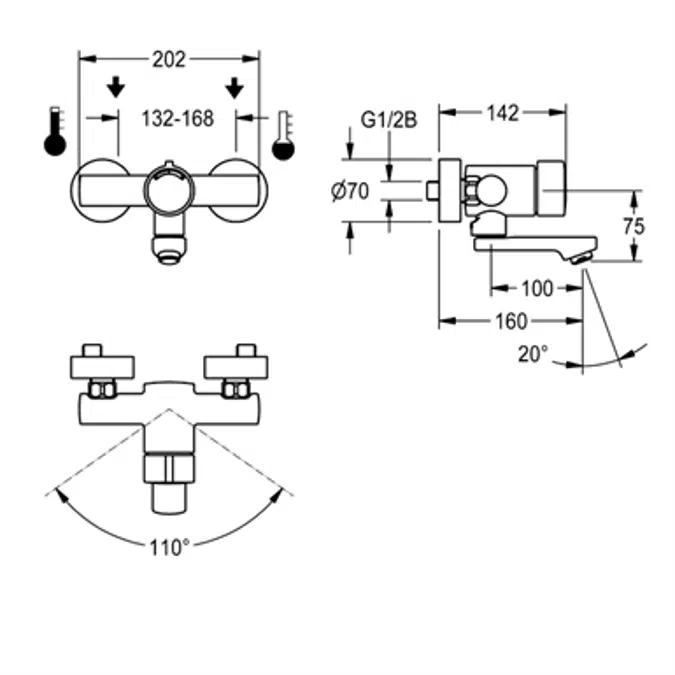 F3S-Mix self-closing wall-mounted mixer F3SM1006