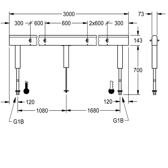 Fitting unit for double-row sanitary facilities AQFU0233