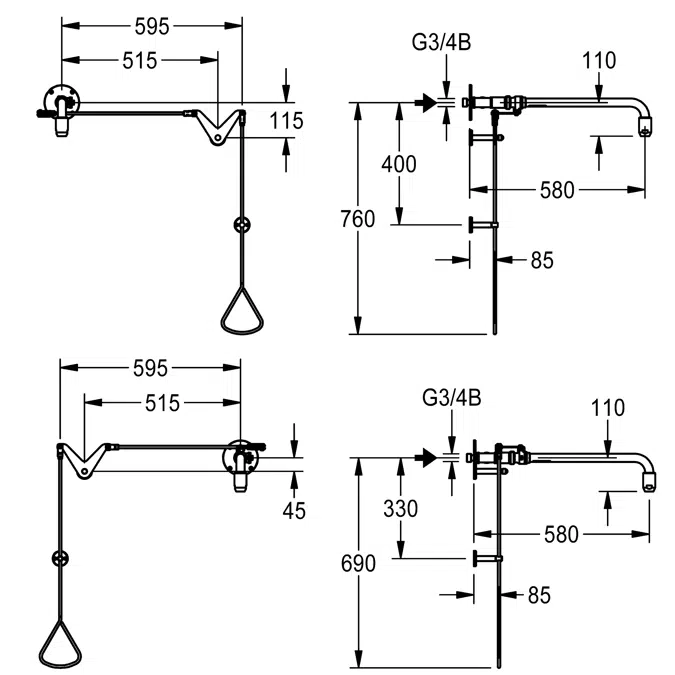 BIM object Showers Emergency shower activated by a pullrod