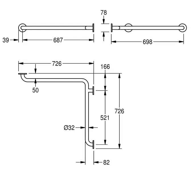 CONTINA (wall-mounted) handrail for corners CNTX52W