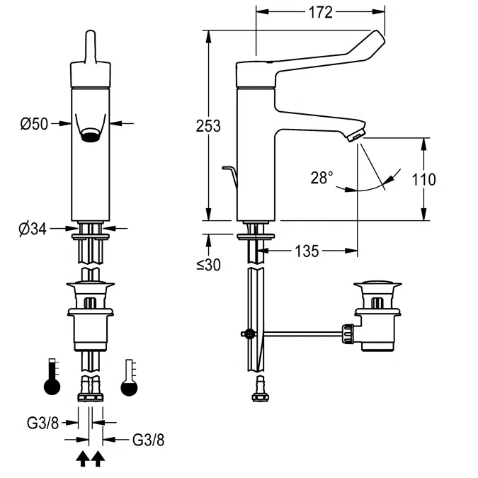 Thermostatic single lever mixer with pop-up waste set F4LT1015