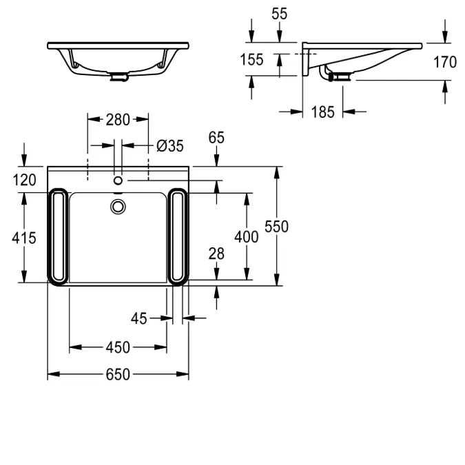 MEDCARE Single washbasin, barrier-free ANMW0038