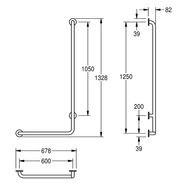 CONTINA 90° angled grab rail, left-hand version CNTX20WL