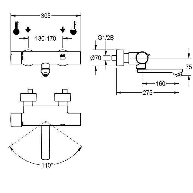 F5E-Therm electronic thermostat wall-mounted mixer F5ET1018