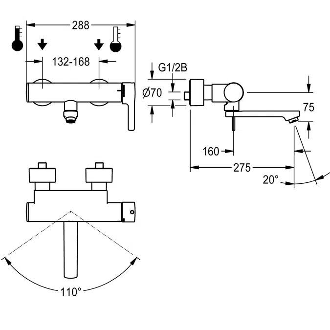 Thermostatic single-lever wall-mounted mixer F5LT1006