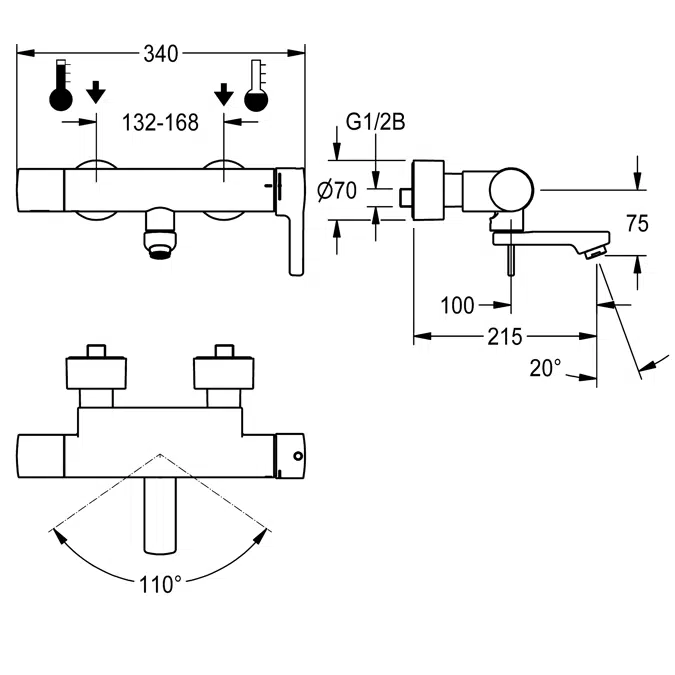 Thermostatic single-lever wall-mounted mixer F5LT1013