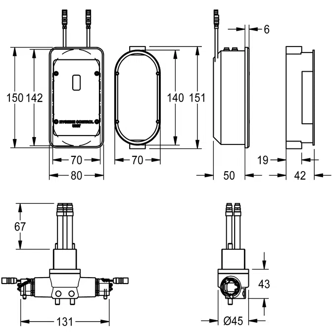 Hygiene unit for in-wall installation for single lever mixers ACLX1007