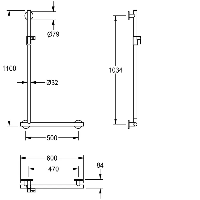 MEDCARE 90° angled grab rail with hand shower holder MEDC0005