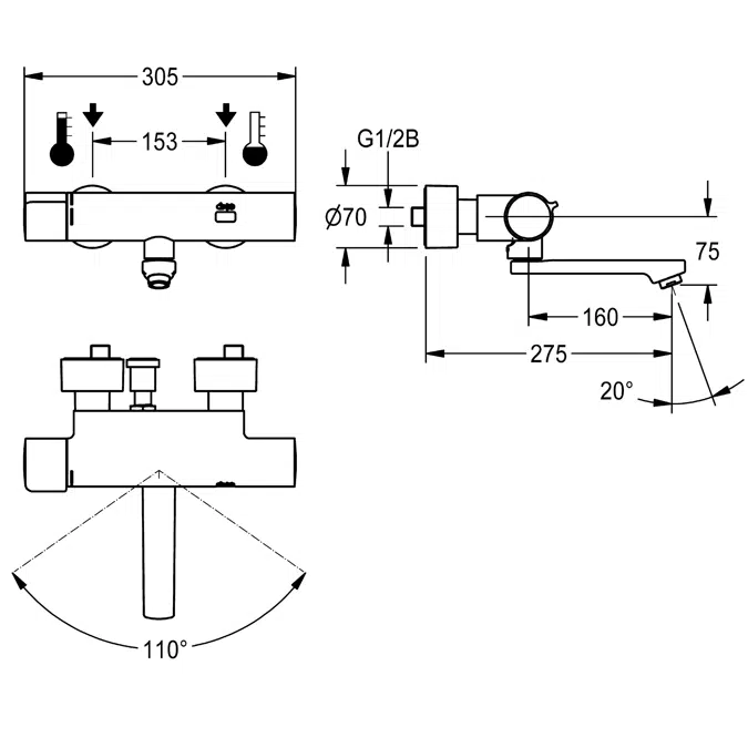 F5E-Therm electronic thermostat wall-mounted mixer F5ET1006