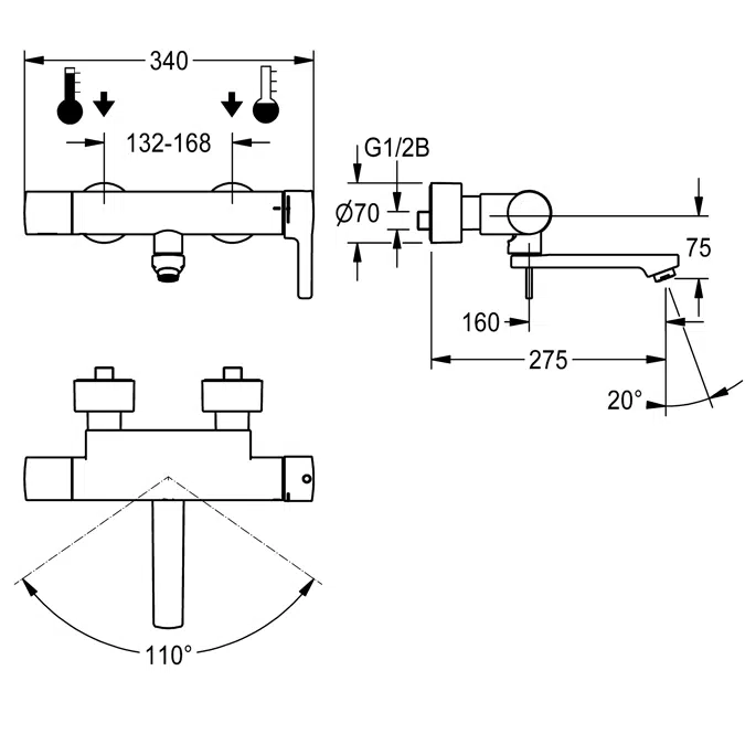 Thermostatic single-lever wall-mounted mixer F5LT1014