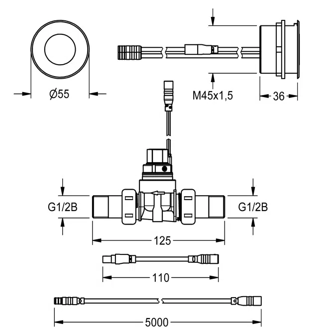 F5E Urinal flush valve for concealed mounting F5EF3002