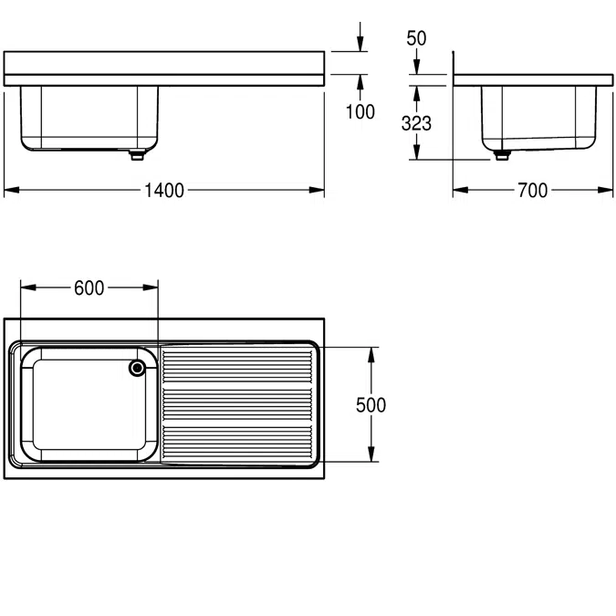 Commercial sink, with space for dishwasher MAXL112-140DWSE