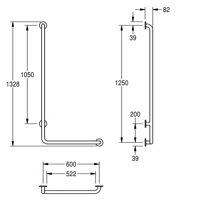 CONTINA 90° angled grab rail, right-hand version CNTX20WR
