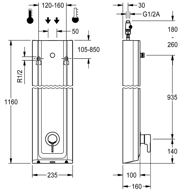 Shower panel made of MIRANIT F5LT2027