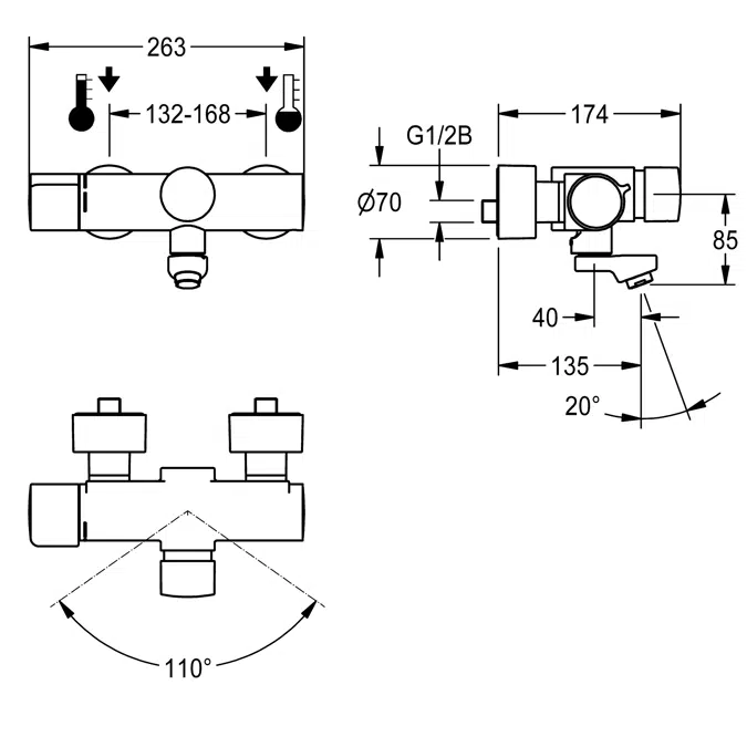 F5S-Therm self-closing thermostat wall-mounted mixer F5ST1001